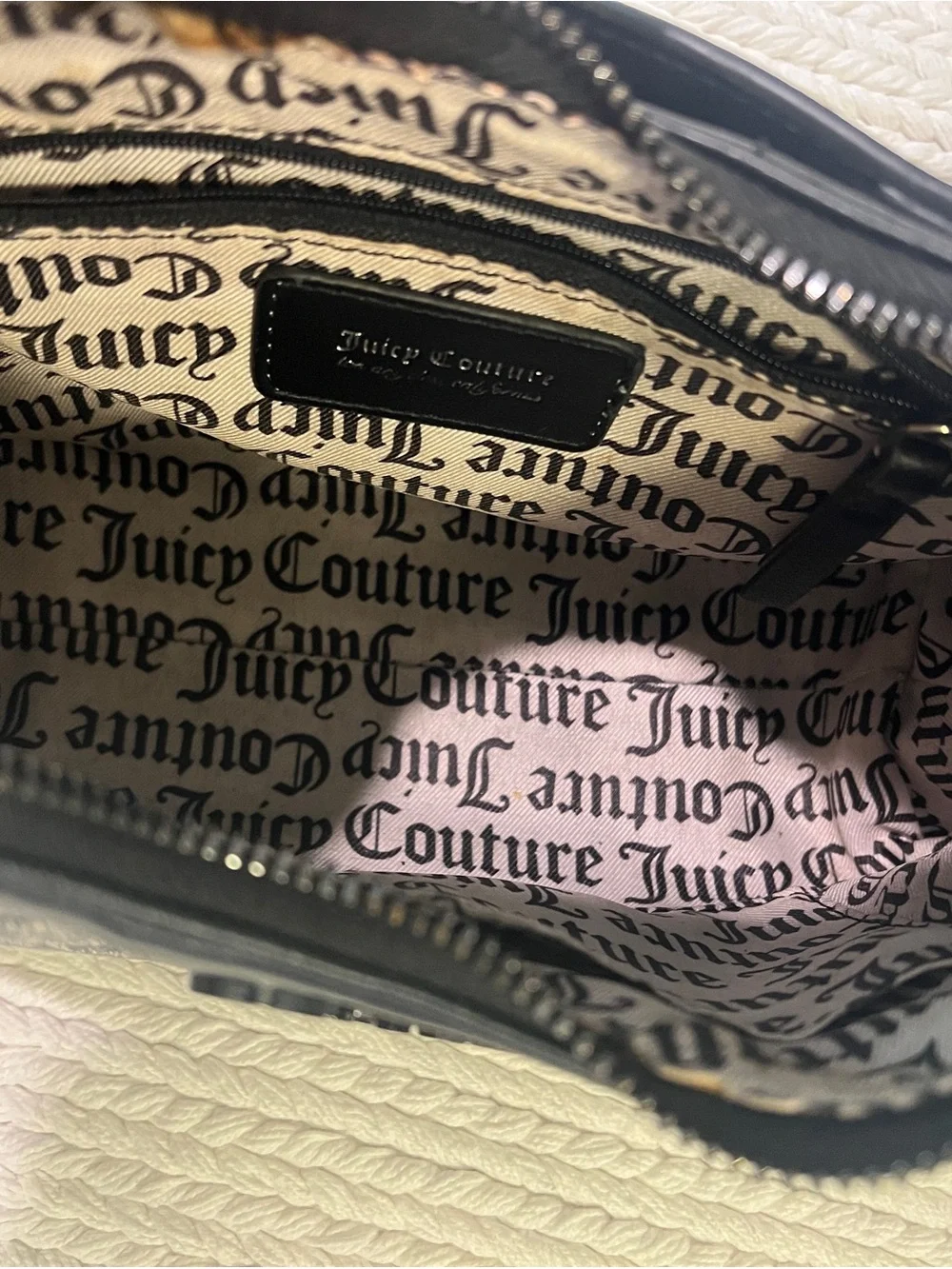 Juicy Couture Black Logo Jacquard Shoulder Bag with Detachable Pouch